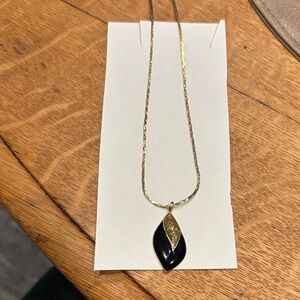 Avon Vintage - Gold and Black Leaf Pendant Necklace